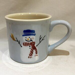 Hartstone Pottery Hand Painted Snowman Winter Bird Blue Coffee Mug 14 oz USA